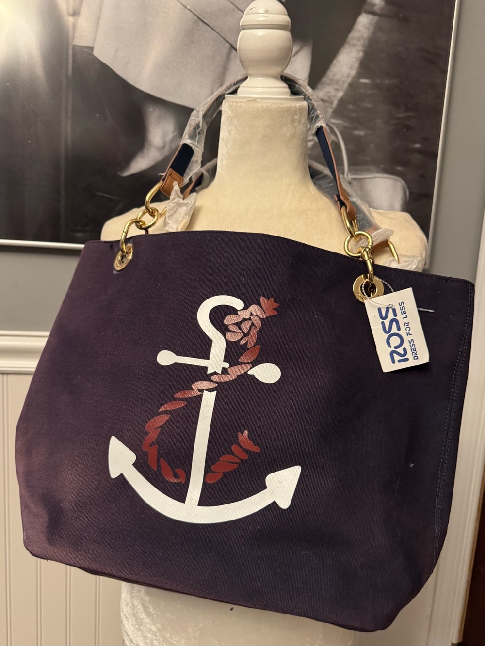 Tommy Hilfiger Navy Canvas Anchor Nautical Tote Bag Beach Coastal